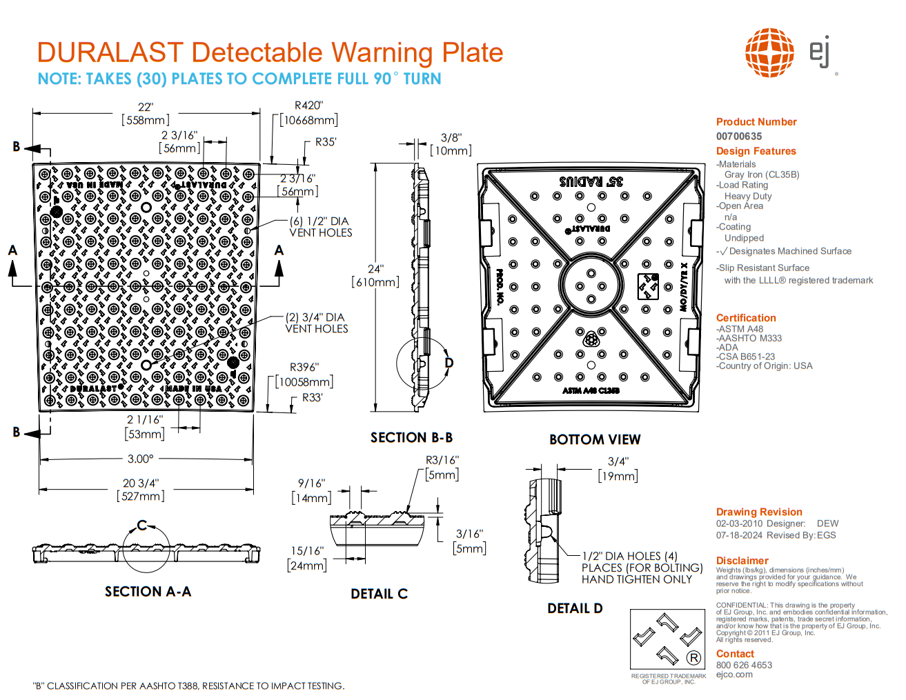 DURALAST 35' Radial Detectable Warning Plate