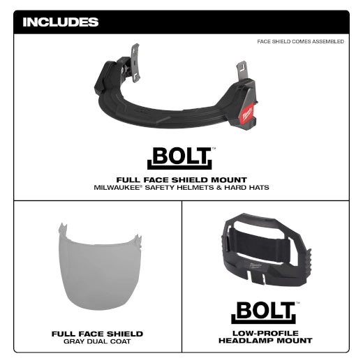 Milwaukee BOLT™ Full Face Shield - Gray Dual Coat Lens (Compatible with Milwaukee® Safety Helmets & Hard Hats)