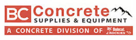 Logo of BC Concrete Supplies & Equipment with a mountain graphic and text.