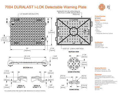 Interlocking Cast Iron Detectable Warning Plate (ADA Tile)