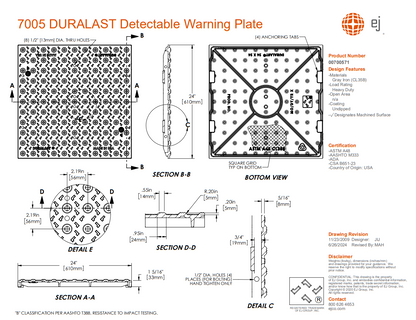 Bolt-Together Cast Iron Detectable Warning Plate (ADA Tile)