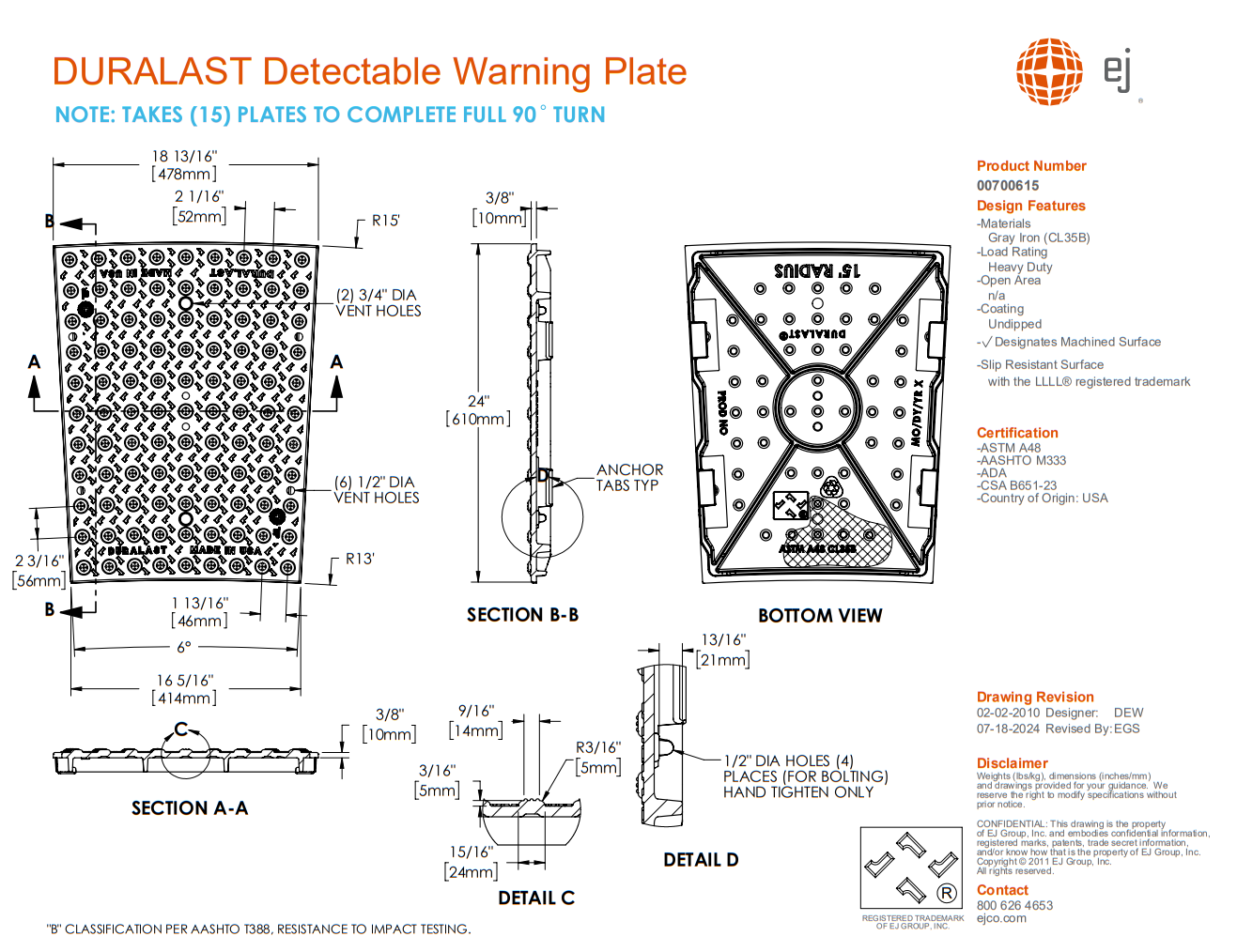 DURALAST 15' Radial Detectable Warning Plate