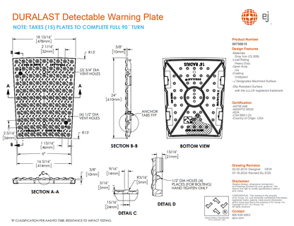 DURALAST 15' Radial Detectable Warning Plate