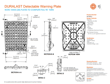 DURALAST 20' Radial Detectable Warning Plate