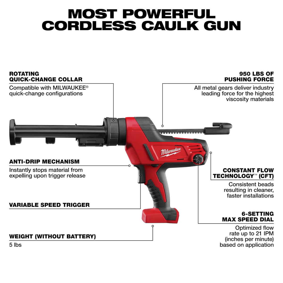 Milwaukee M18™ Cordless Caulk and Adhesive Gun