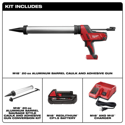 Milwaukee M18™ Cordless 20-oz Aluminum Barrel Caulk and Adhesive Gun Kit