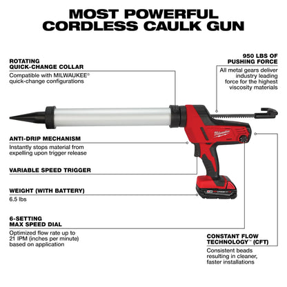 Milwaukee M18™ Cordless 20-oz Aluminum Barrel Caulk and Adhesive Gun Kit