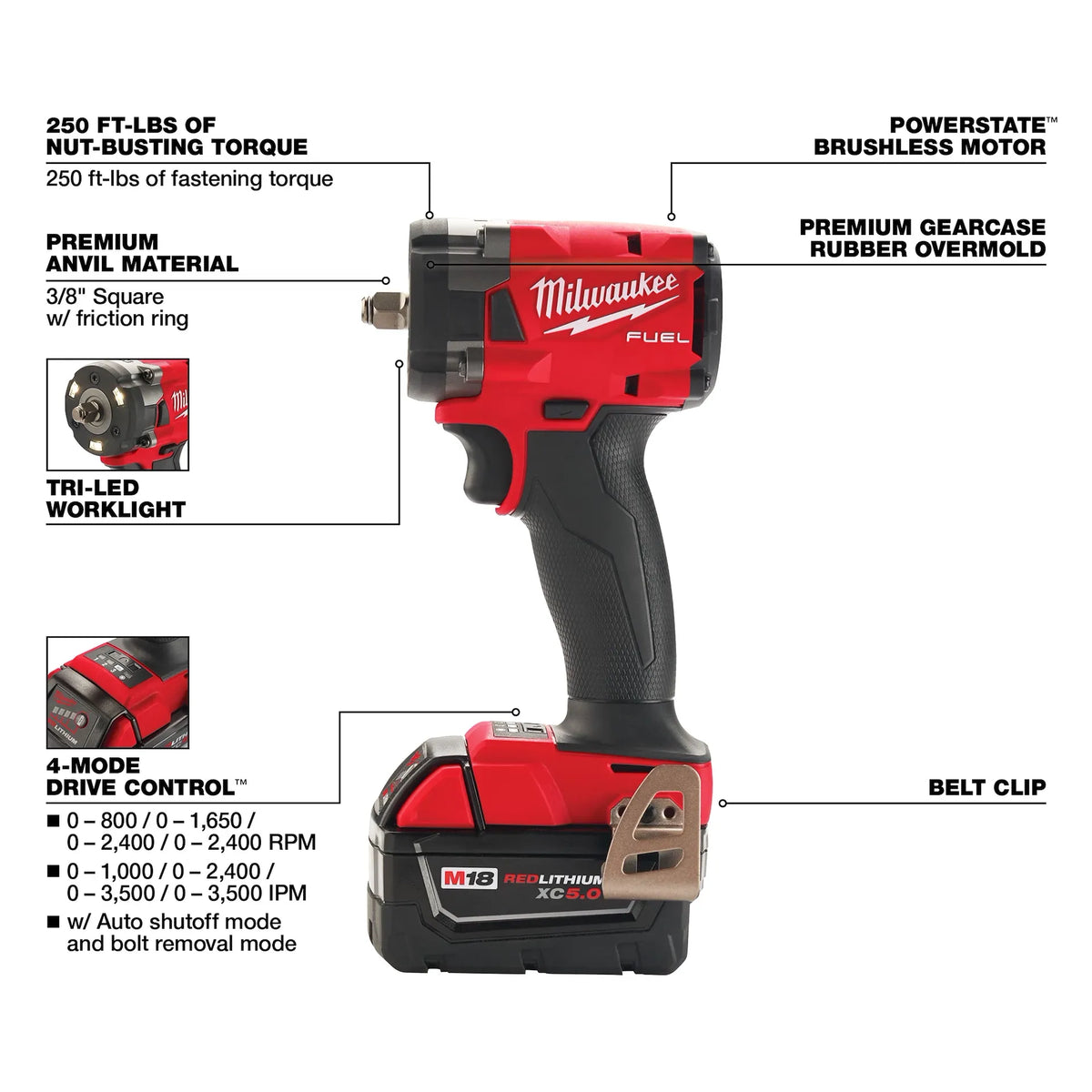 Milwaukee M18 FUEL™ 3/8 " Compact Impact Wrench w/ Friction Ring Kit