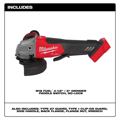 Milwaukee M18 FUEL™ 4-1/2" / 5" Braking Grinder Paddle Switch, No-Lock