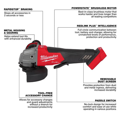 Milwaukee M18 FUEL™ 4-1/2" / 5" Braking Grinder Paddle Switch, No-Lock