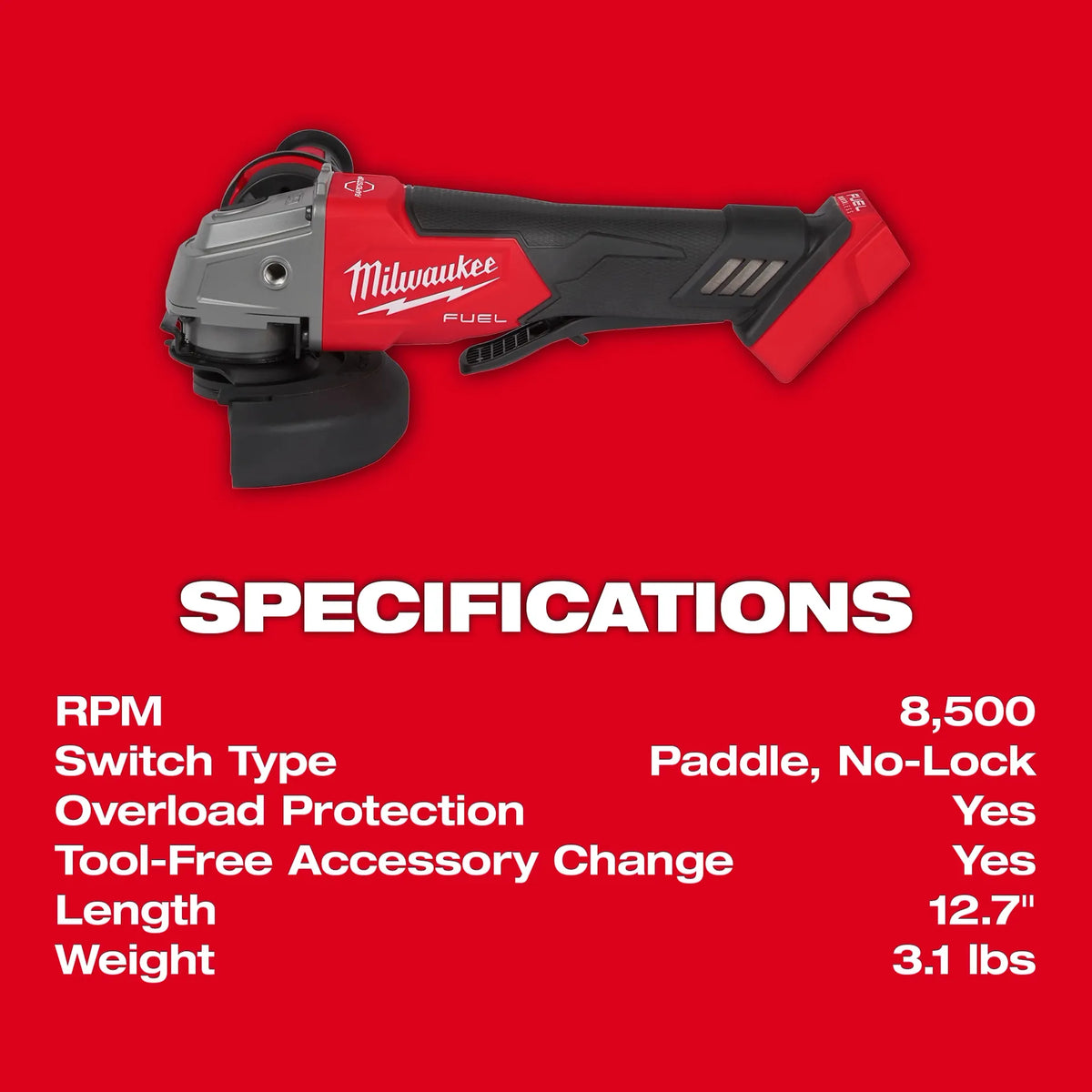 Milwaukee M18 FUEL™ 4-1/2" / 5" Braking Grinder Paddle Switch, No-Lock