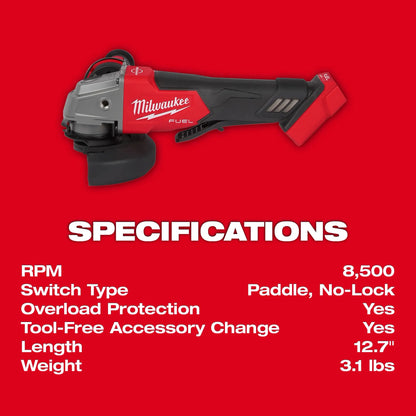 Milwaukee M18 FUEL™ 4-1/2" / 5" Braking Grinder Paddle Switch, No-Lock