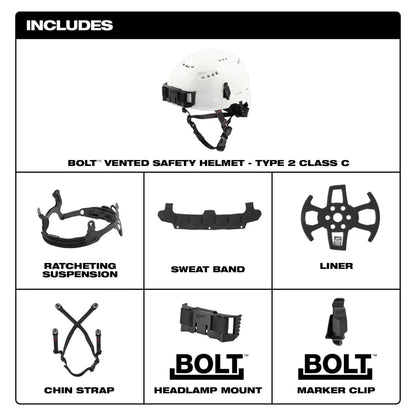 Milwaukee BOLT™ White Vented Safety Helmet (USA) - Type 2, Class C