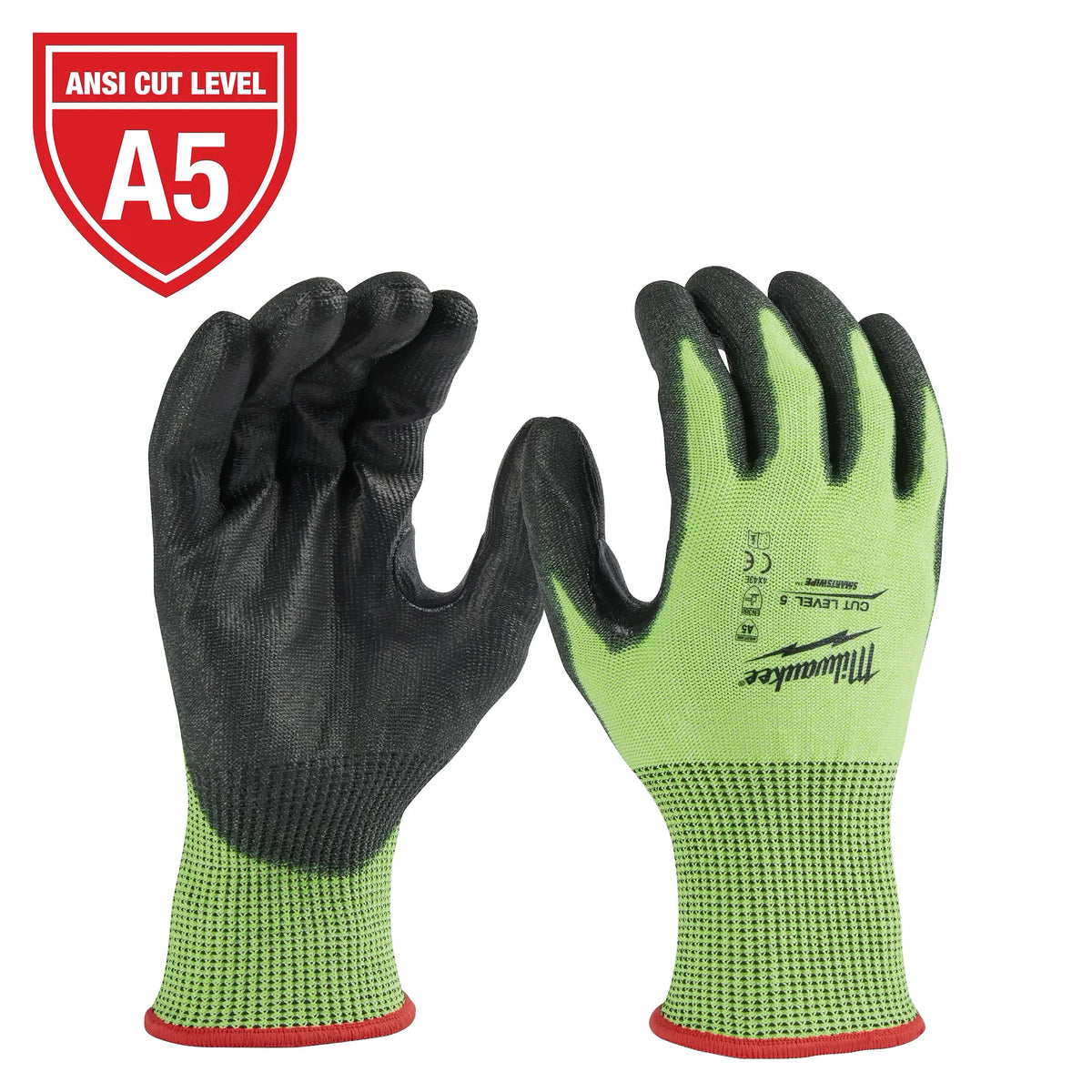 Milwaukee High Visibility Cut Level 5 Polyurethane Dipped Gloves - M