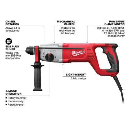 Milwaukee 1" SDS Plus Corded D-Handle Rotary Hammer