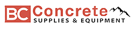 BC Concrete Supplies & Equipment logo with a red square and mountain icon on a white background.