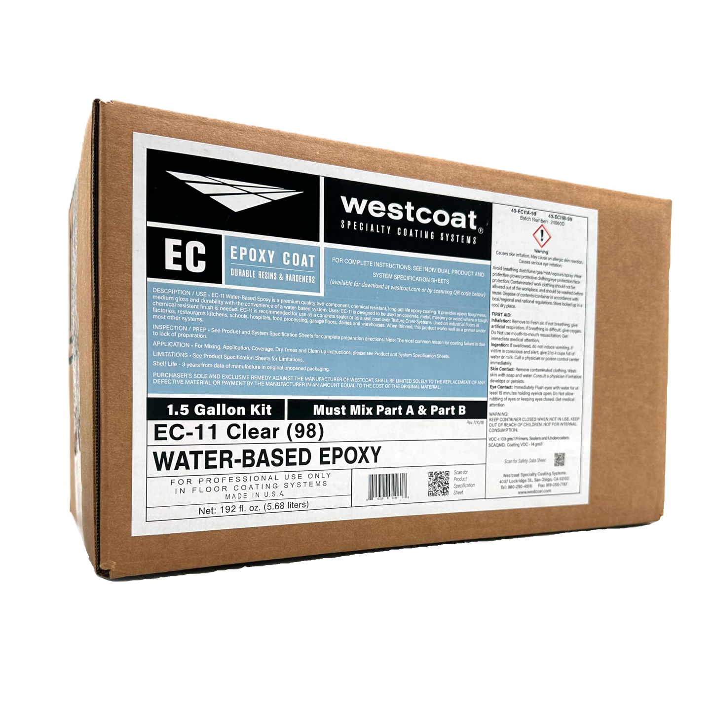 Westcoat EC-11 Water Based Epoxy, 1.5gal Kit
