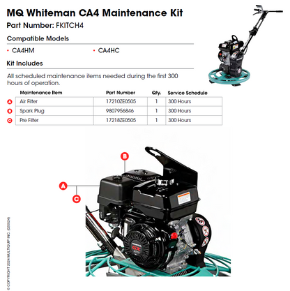 Multiquip Whiteman CA4 Maintenance Kit - Compatible with CA4HM & CA4HC