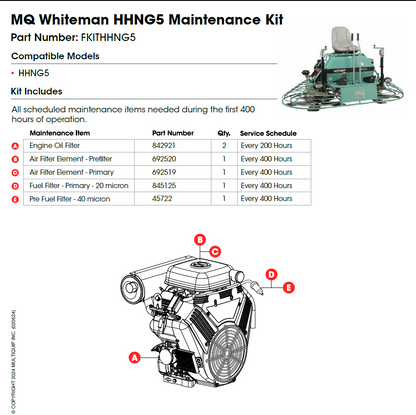 Multiquip Whiteman HHNG5 Maintenance Kit - Compatible with HHNG5