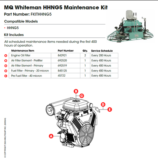Multiquip Whiteman HHNG5 Maintenance Kit - Compatible with HHNG5