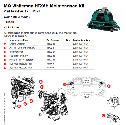 Multiquip Whiteman HTX6H Maintenance Kit - Compatible with HTX6H