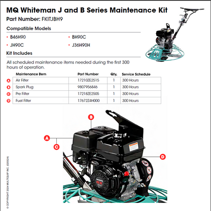 Multiquip Whiteman JBH9 Maintenance Kit - Compatible with J36H90H/B46H90