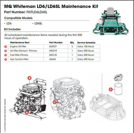 Multiquip Whiteman LD6 Maintenance Kit - Compatible with LD6/LD6SL