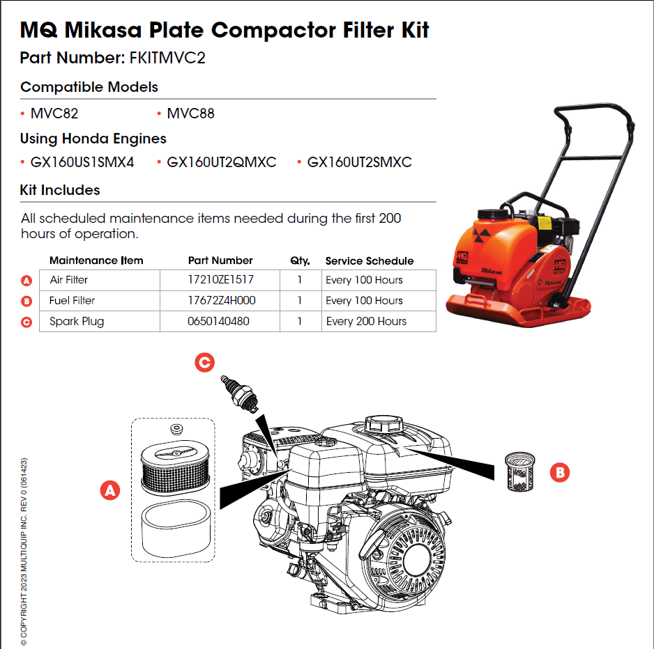 Multiquip MVC3 Maintenance Kit - Compatible with MVC82/MVC88