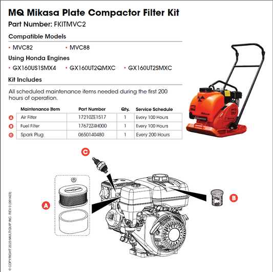 Multiquip MVC3 Maintenance Kit - Compatible with MVC82/MVC88