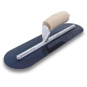 16" Fully Rounded Blue Steel Hand Trowel w/ Wood Handle