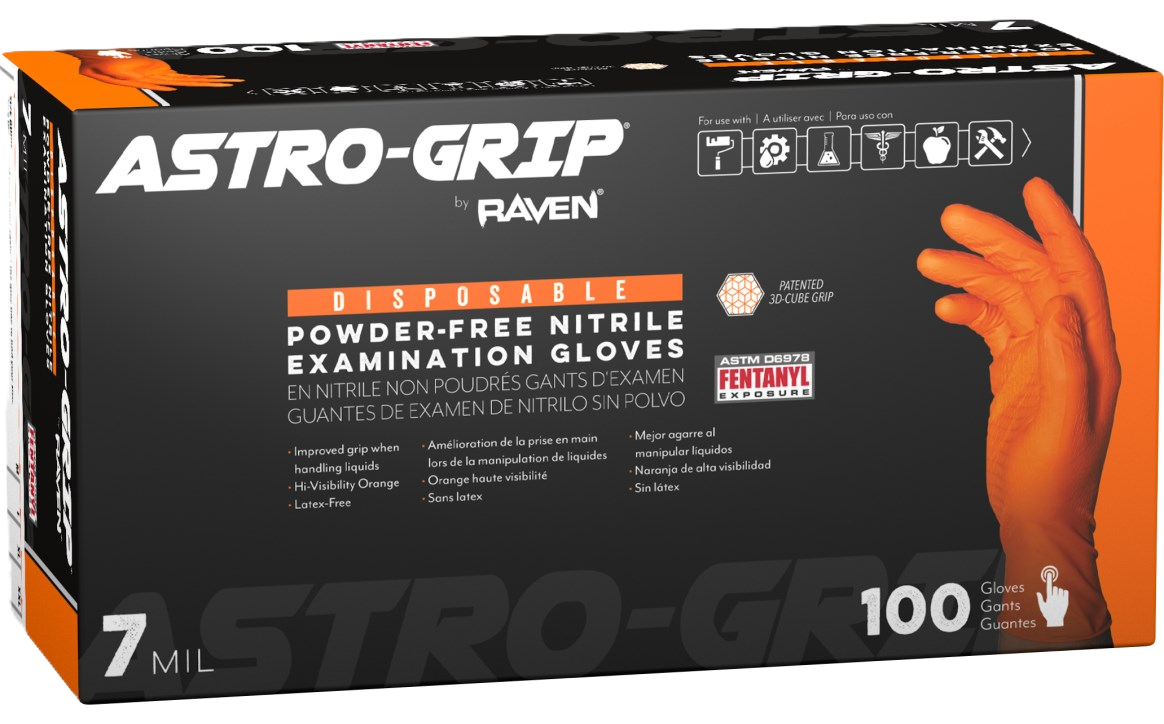 Astro-Grip® Powder-Free Exam Grade Nitrile Disposable Gloves - 7 Mil - 100PK