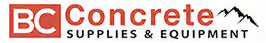 Logo of BC Concrete Supplies & Equipment with a mountain graphic and text.